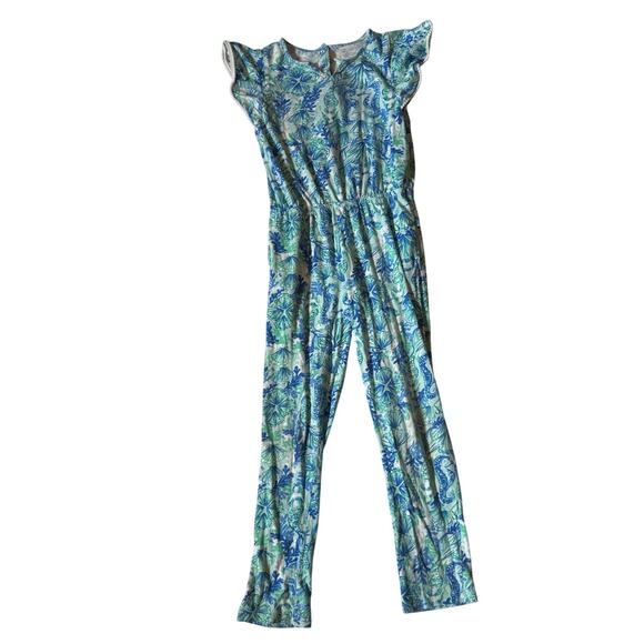 Lilly Pulitzer Other - Lilly Pulitzer Girls Blue Floral Large Cotton Jumpsuit
